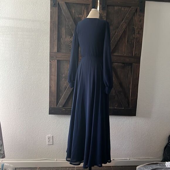 Lulus My Whole Heart Dark Navy Blue Long Sleeve Wrap Dress Sz- Small - Picture 9 of 16